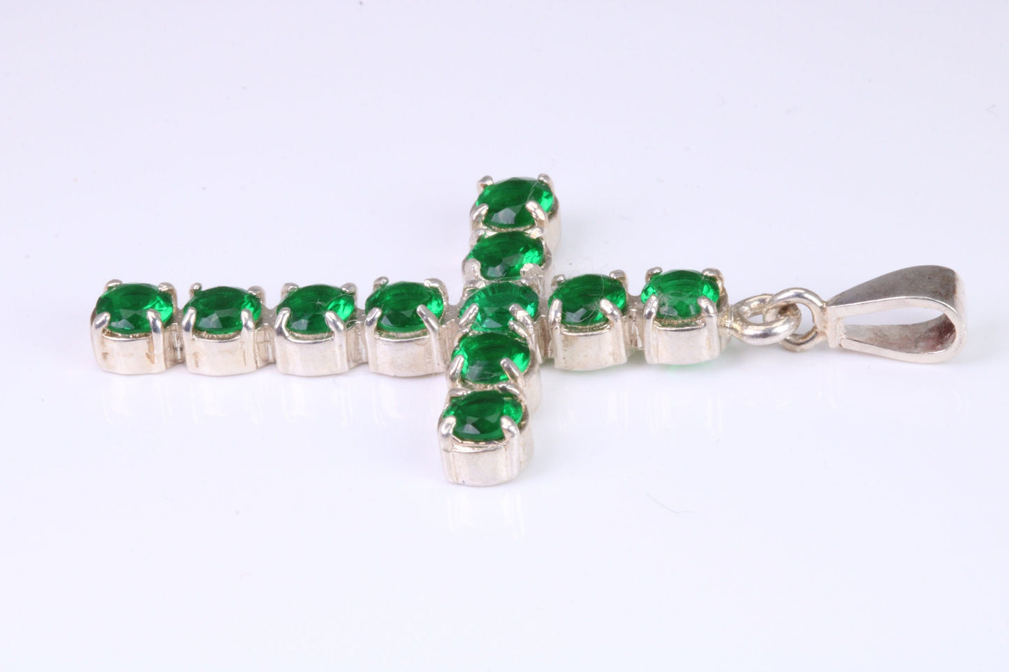 Large Emerald C Z set Sterling Silver Cross