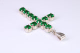 Large Emerald C Z set Sterling Silver Cross