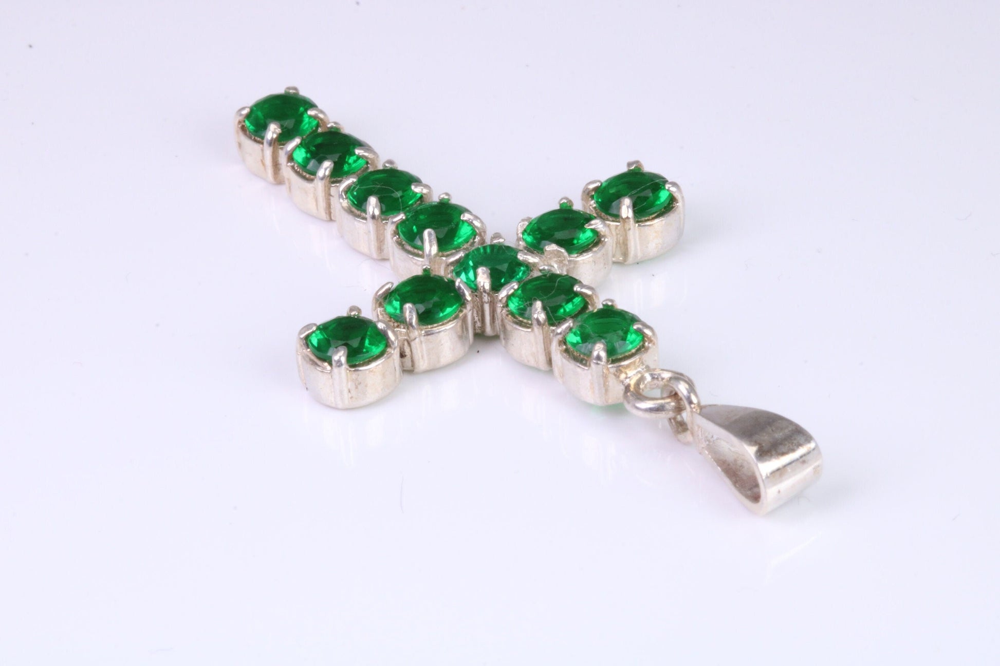 Large Emerald C Z set Sterling Silver Cross