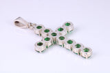 Large Emerald C Z set Sterling Silver Cross