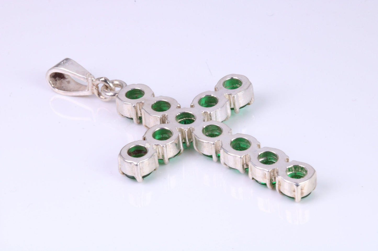 Large Emerald C Z set Sterling Silver Cross