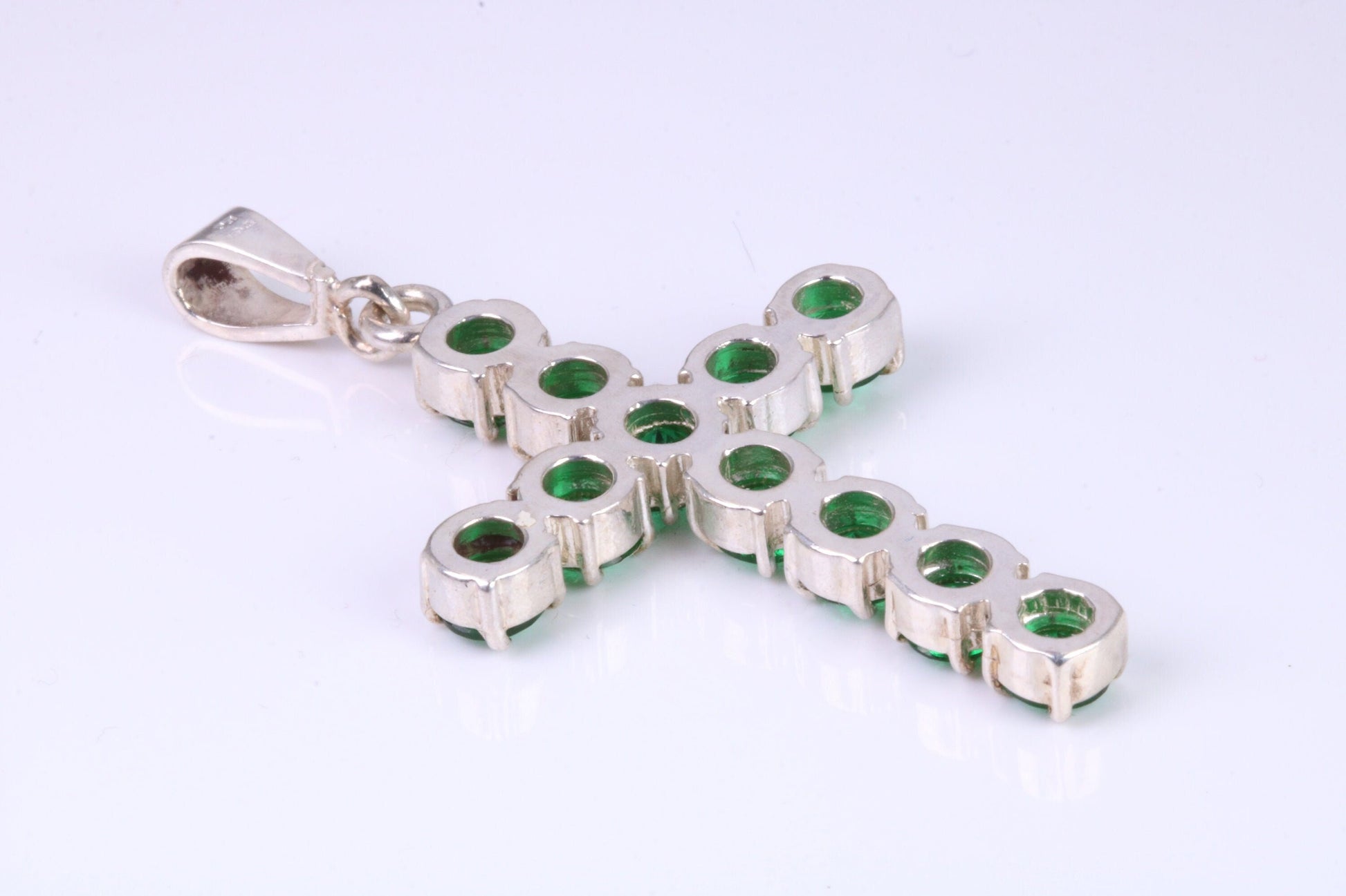 Large Emerald C Z set Sterling Silver Cross