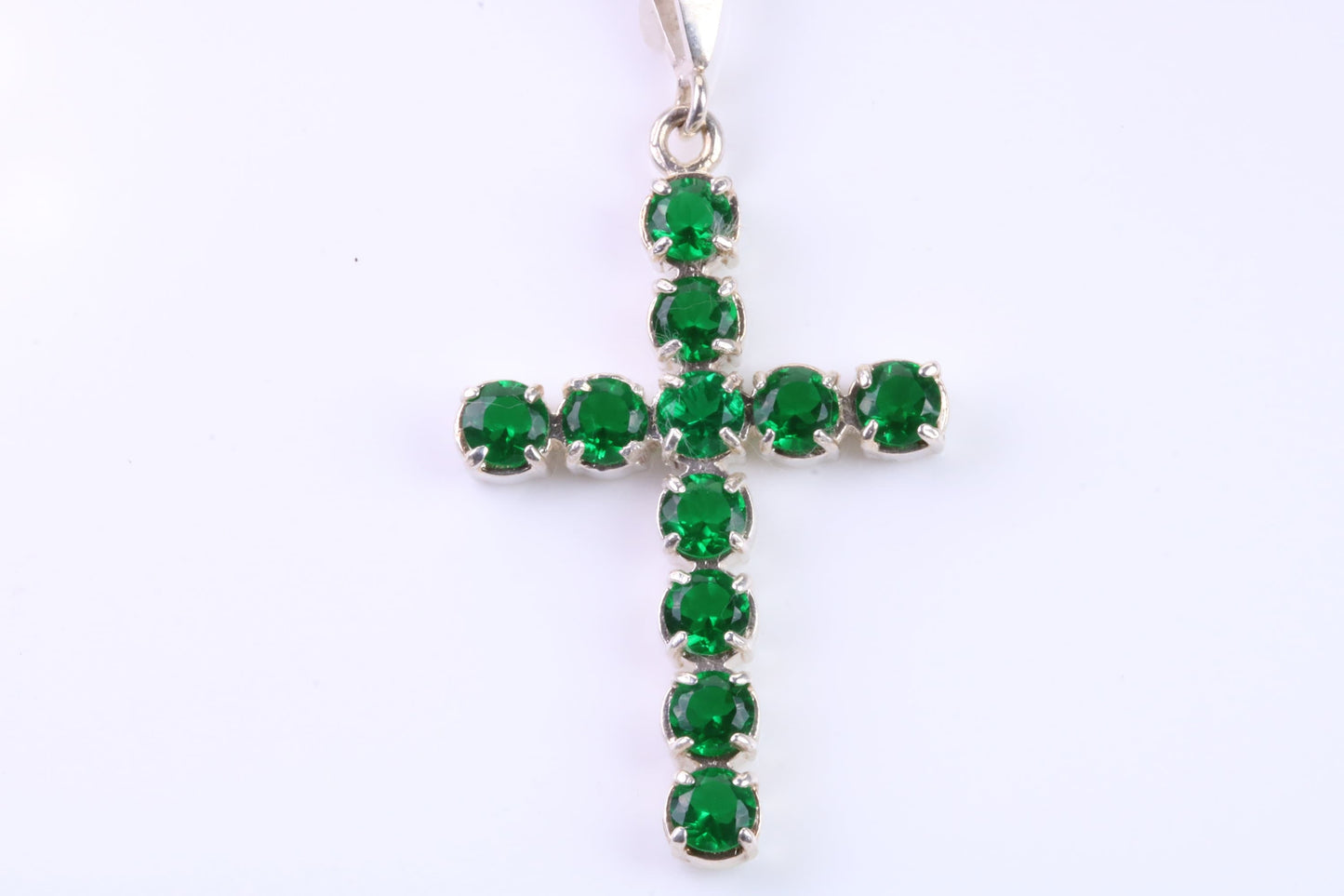 Large Emerald C Z set Sterling Silver Cross