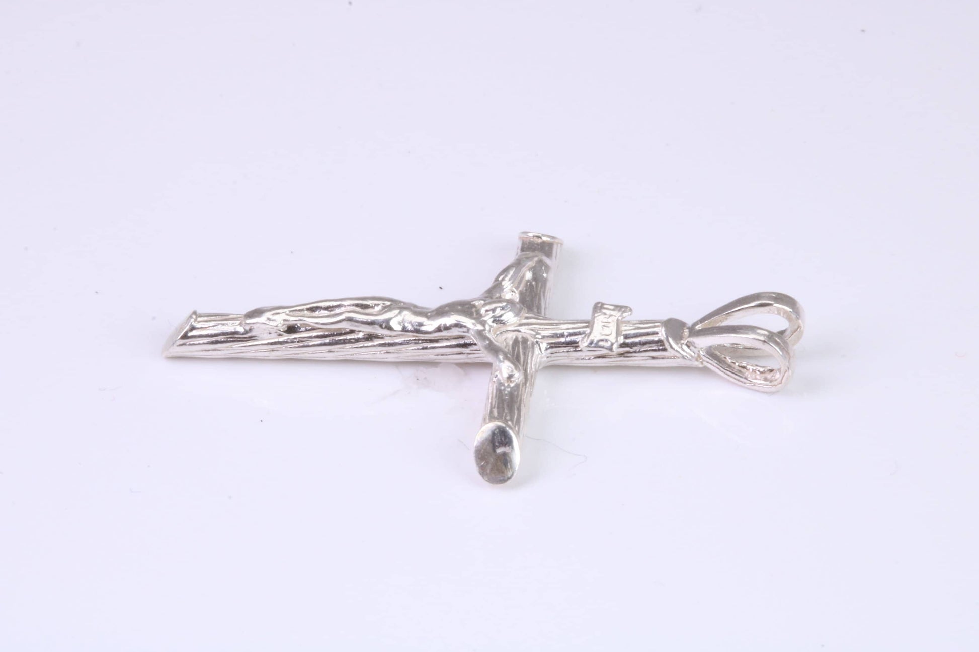 Small Silver Crucifix with Bark Effect Finish