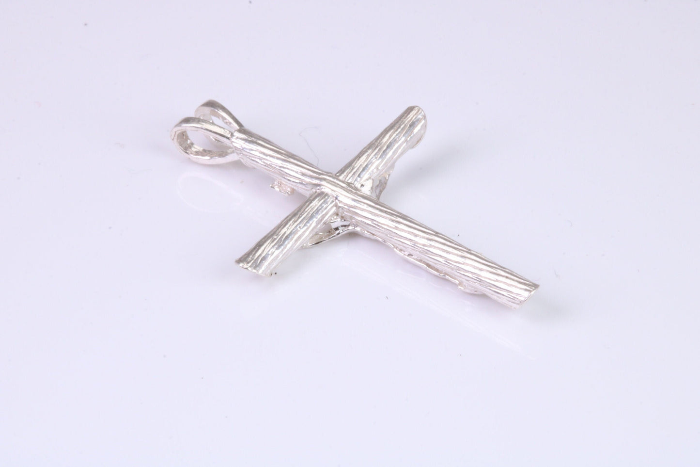 Small Silver Crucifix with Bark Effect Finish