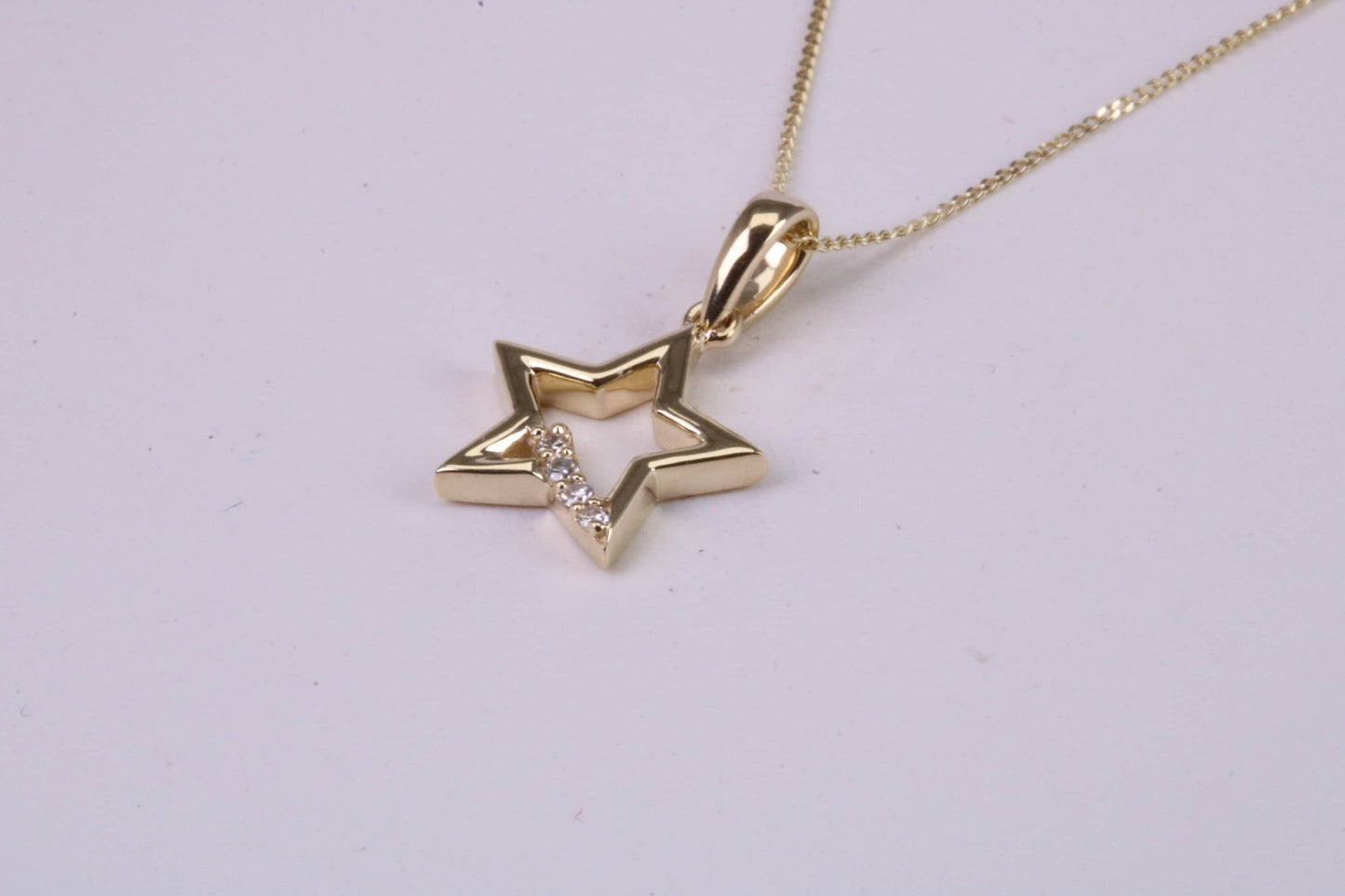 Natural Diamond set Star Necklace, 18 Inch Long Chain, Made from Solid Yellow Gold with High Polished Finish