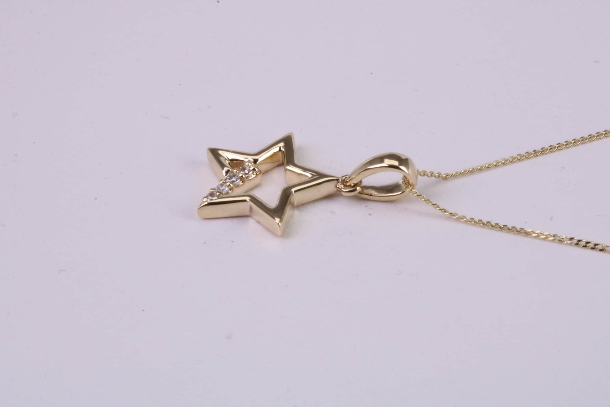 Natural Diamond set Star Necklace, 18 Inch Long Chain, Made from Solid Yellow Gold with High Polished Finish