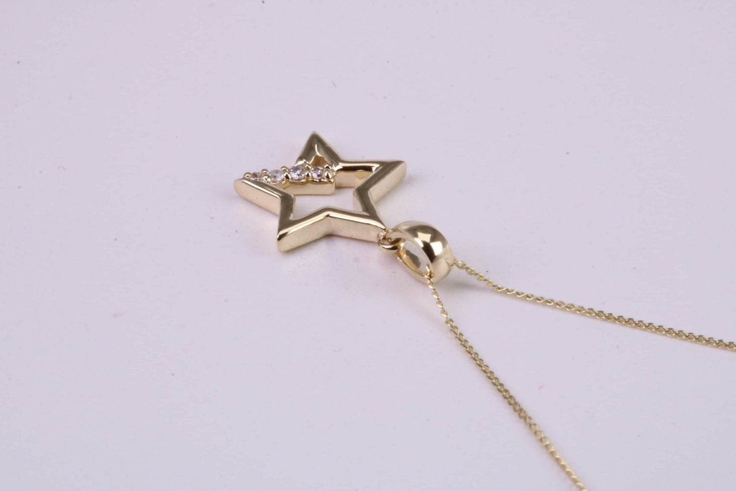 Natural Diamond set Star Necklace, 18 Inch Long Chain, Made from Solid Yellow Gold with High Polished Finish