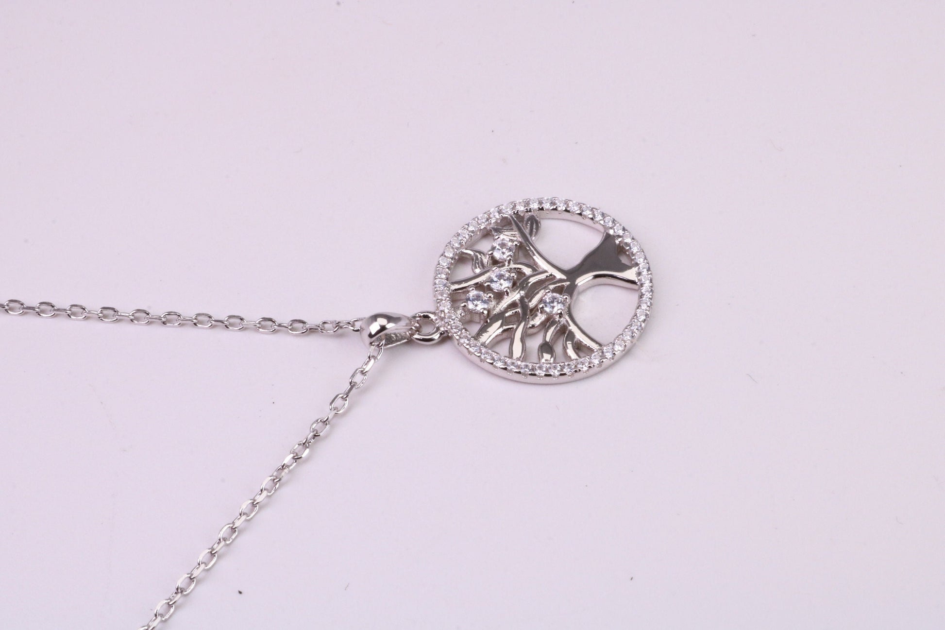 Tree of Life Cubic Zirconia set Necklace, made from solid Sterling Silver, Length Adjustable Chain