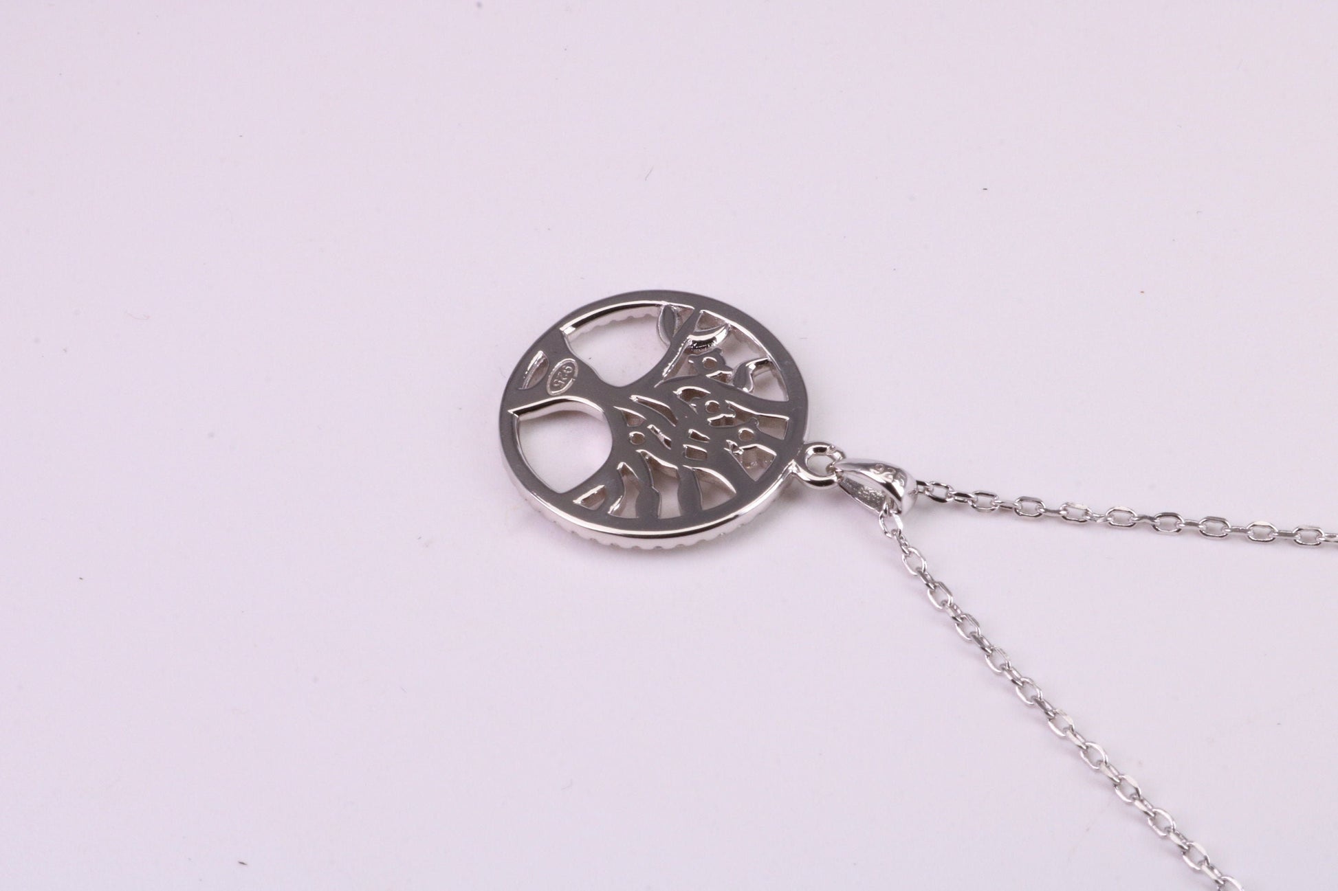 Tree of Life Cubic Zirconia set Necklace, made from solid Sterling Silver, Length Adjustable Chain