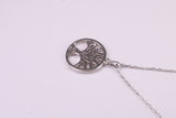 Tree of Life Cubic Zirconia set Necklace, made from solid Sterling Silver, Length Adjustable Chain