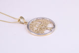 Tree of Live Necklace, Two Tone Finished Together with 18 Inch Long Chain, Made from Solid Yellow Gold with High Polished Finish