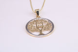 Tree of Live Necklace, Two Tone Finished Together with 18 Inch Long Chain, Made from Solid Yellow Gold with High Polished Finish