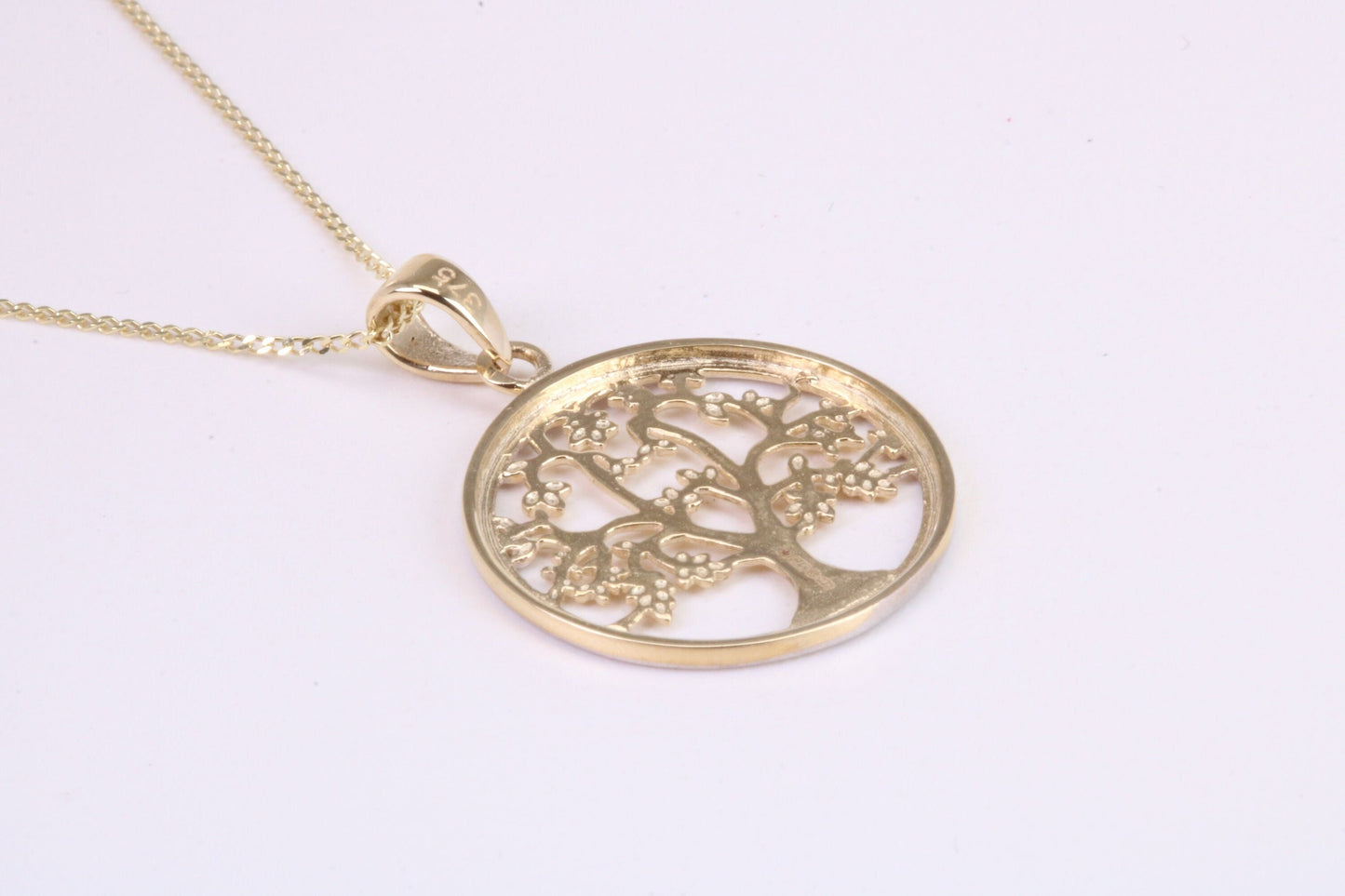 Tree of Live Necklace, Two Tone Finished Together with 18 Inch Long Chain, Made from Solid Yellow Gold with High Polished Finish