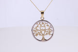 Tree of Live Necklace, Two Tone Finished Together with 18 Inch Long Chain, Made from Solid Yellow Gold with High Polished Finish