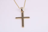 Simple 33 mm Long Cross Together with 18 Inch Long Chain, Made from Solid Yellow Gold with High Polished Finish