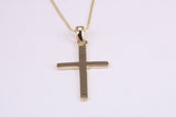 Simple 33 mm Long Cross Together with 18 Inch Long Chain, Made from Solid Yellow Gold with High Polished Finish