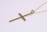 Simple 33 mm Long Cross Together with 18 Inch Long Chain, Made from Solid Yellow Gold with High Polished Finish