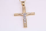 35 mm Long Two Tone Crucifix Necklace Together with 18 Inch Long Chain, Made from Solid Yellow Gold with High Polished Finish