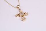 20 mm Long C Z set Filigree Cross Together with 18 Inch Long Chain, Made from Solid Yellow Gold with High Polished Finish