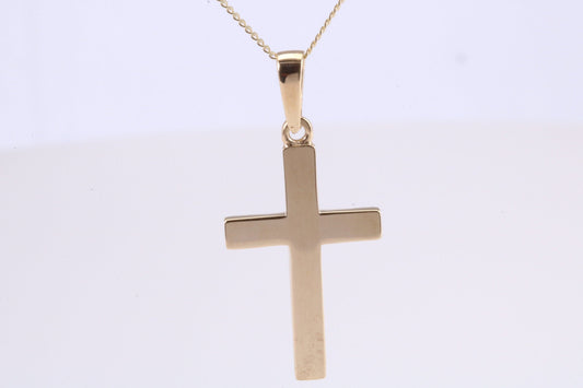 Simple 26 mm Long Cross Together with 18 Inch Long Chain, Made from Solid Yellow Gold with High Polished Finish