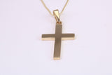Simple 26 mm Long Cross Together with 18 Inch Long Chain, Made from Solid Yellow Gold with High Polished Finish