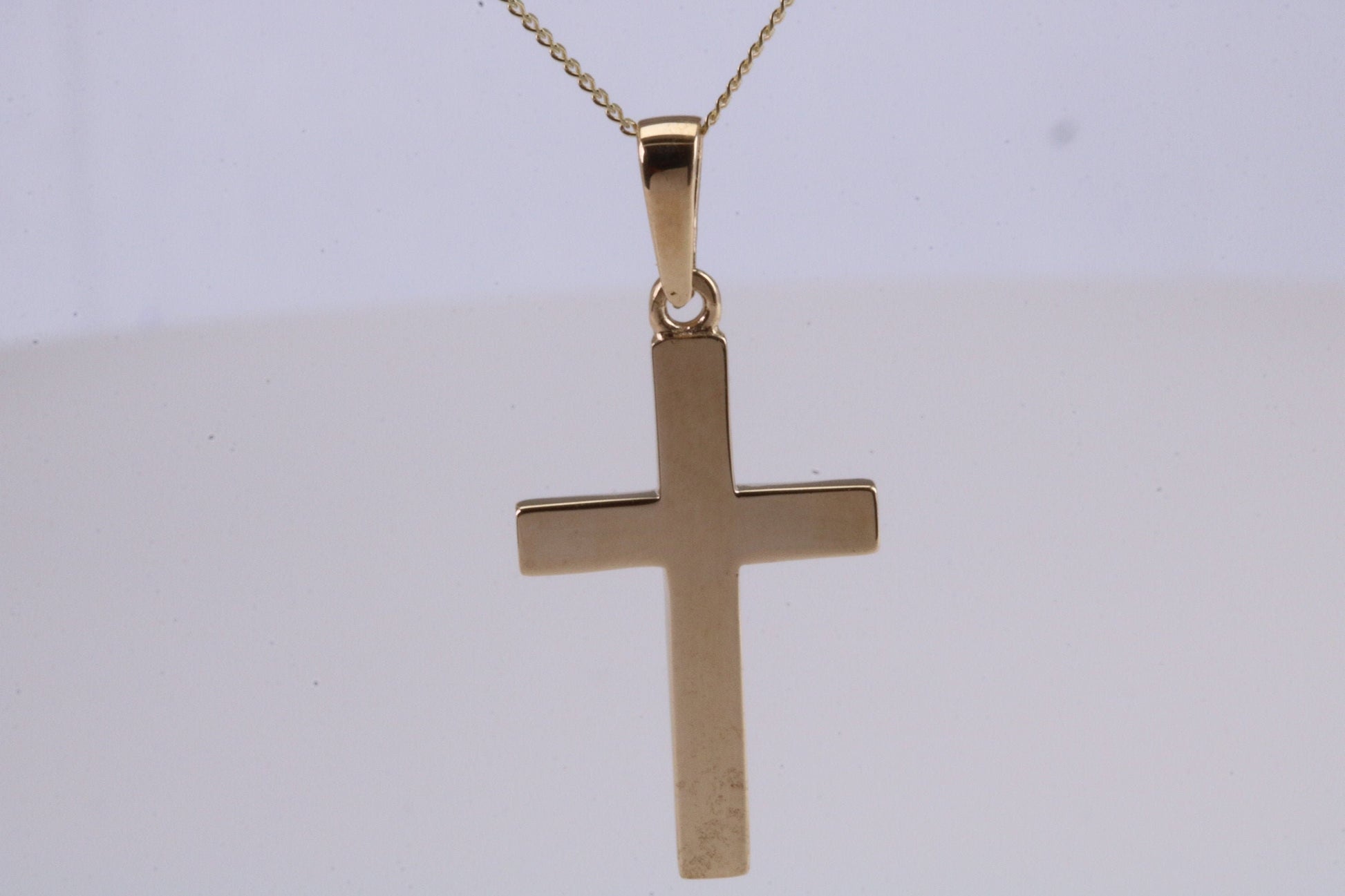 Simple 26 mm Long Cross Together with 18 Inch Long Chain, Made from Solid Yellow Gold with High Polished Finish