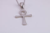 30 mm Long Ankh Cross Necklace, made from solid Sterling Silver, With 18 Inch Long Chain