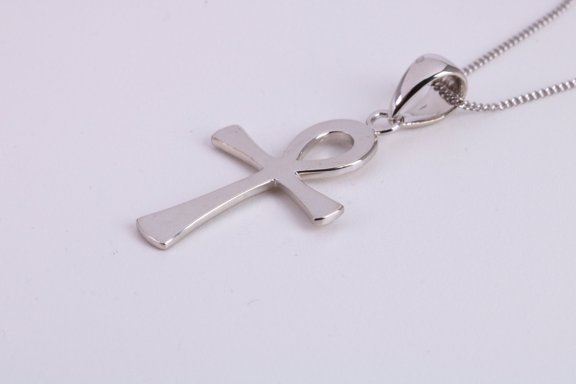 30 mm Long Ankh Cross Necklace, made from solid Sterling Silver, With 18 Inch Long Chain