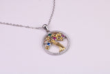 Tree of Life Cubic Zirconia set Necklace, made from solid Sterling Silver, 18ct Yellow Gold Plated, Length Adjustable Chain