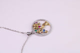 Tree of Life Cubic Zirconia set Necklace, made from solid Sterling Silver, 18ct Yellow Gold Plated, Length Adjustable Chain