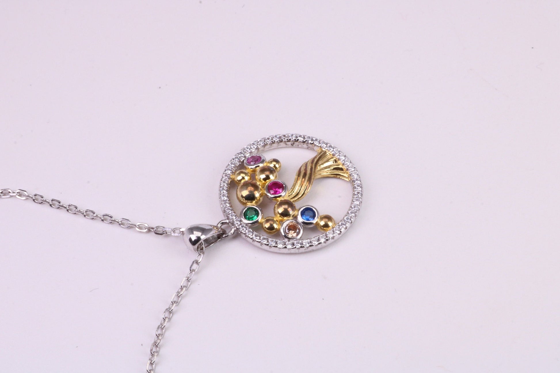 Tree of Life Cubic Zirconia set Necklace, made from solid Sterling Silver, 18ct Yellow Gold Plated, Length Adjustable Chain