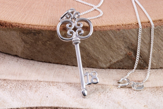 18 Birthday Key Necklace, made from solid Sterling Silver