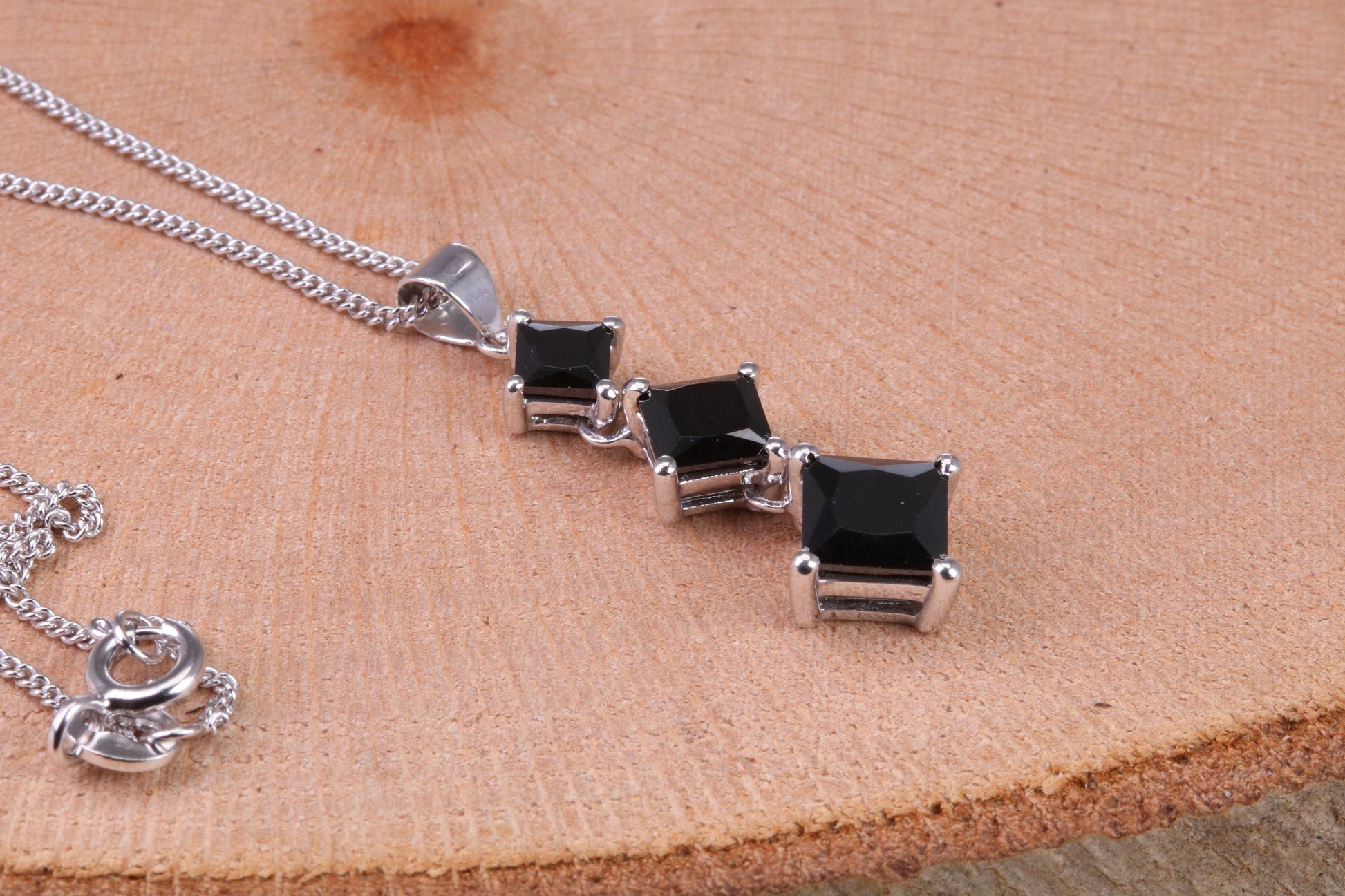 Black C Z set Necklace, made from solid Sterling Silver