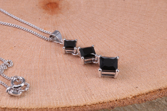 Black C Z set Necklace, made from solid Sterling Silver