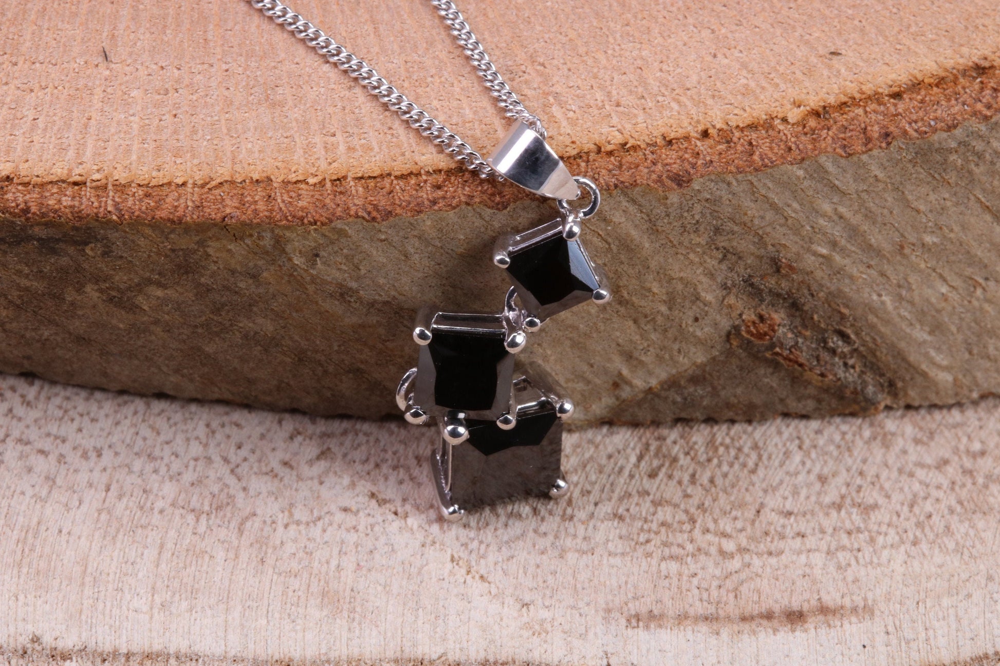 Black C Z set Necklace, made from solid Sterling Silver