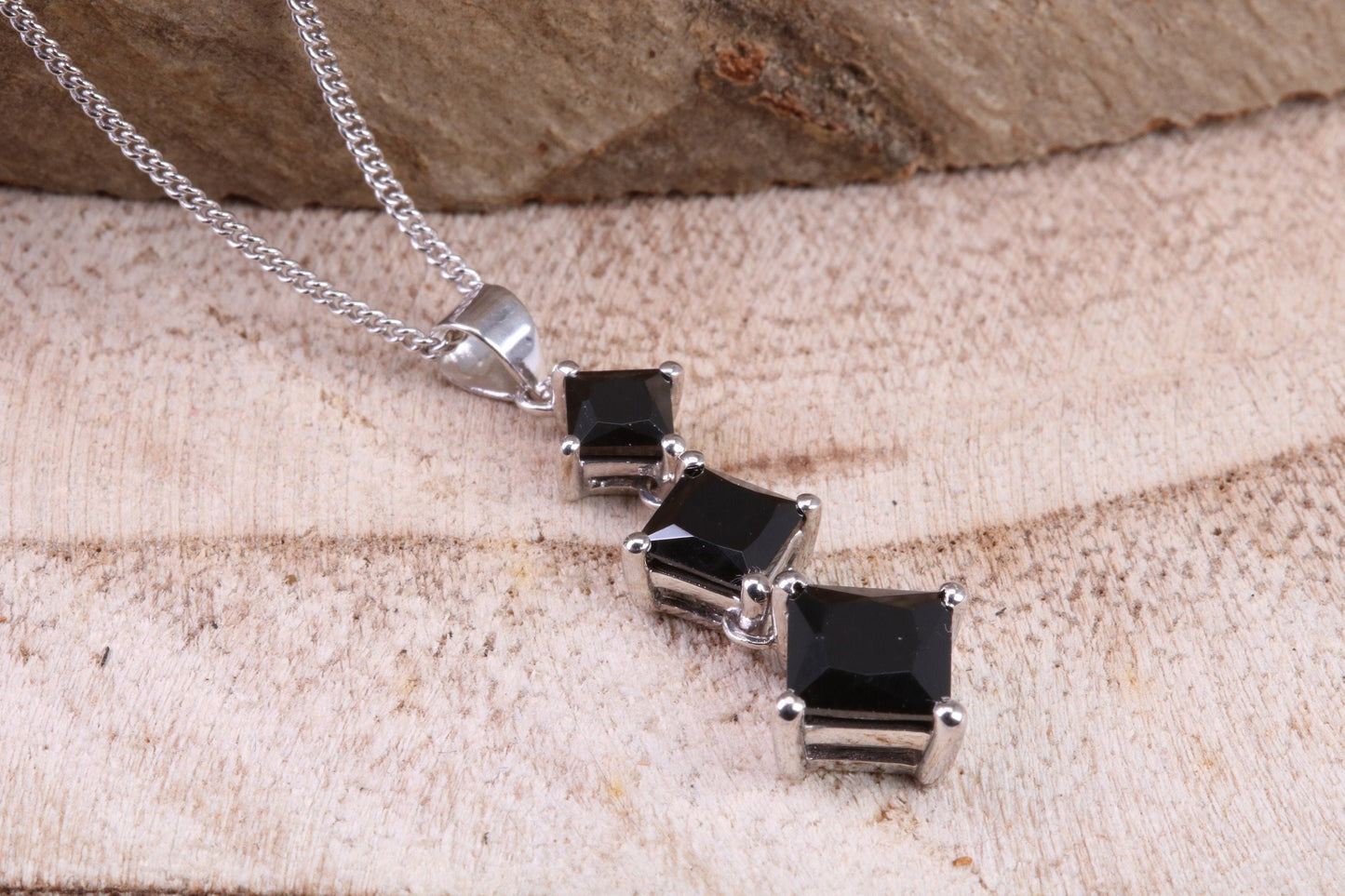 Black C Z set Necklace, made from solid Sterling Silver