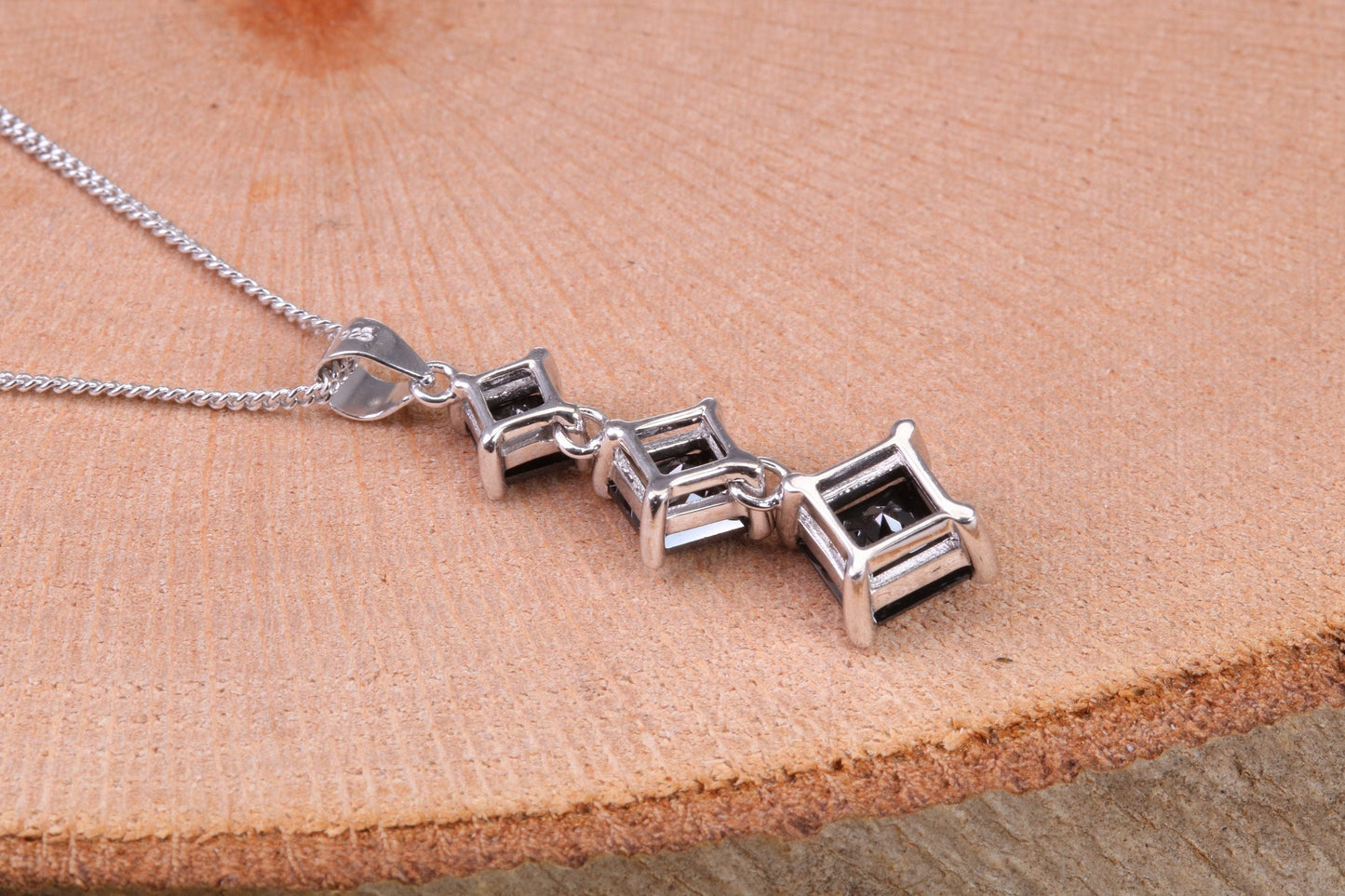 Black C Z set Necklace, made from solid Sterling Silver