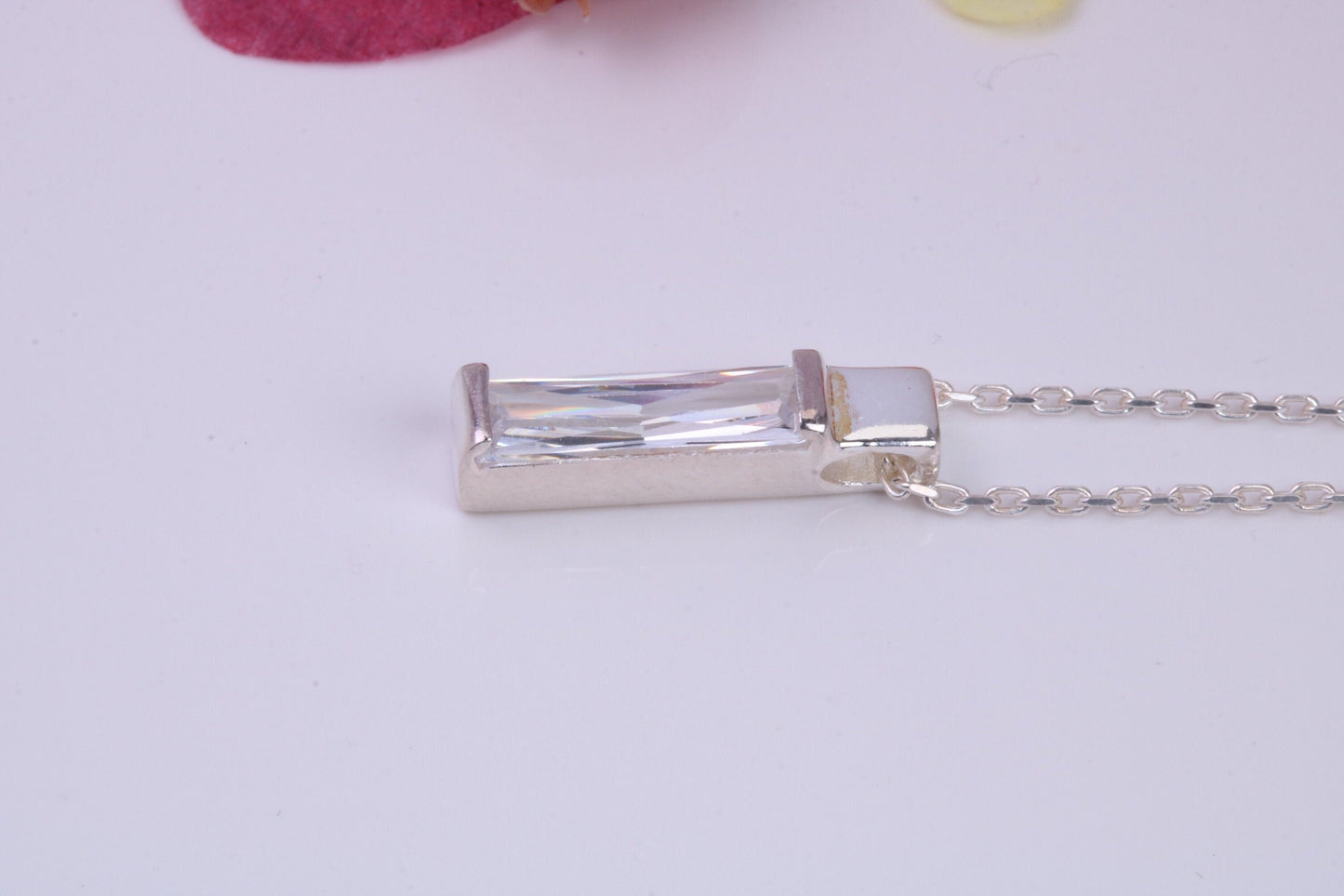 20 mm Long Baguette cut Cubic Zirconia set Necklace, Made from Solid Sterling Silver