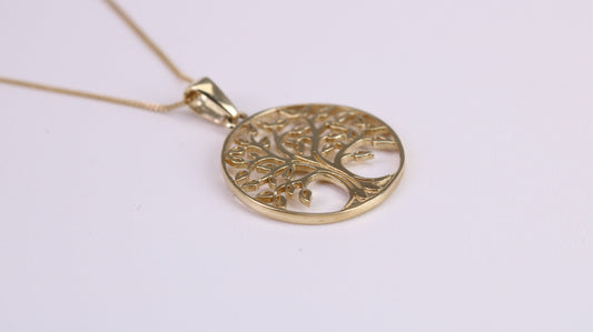 Tree of Live Necklace Together with 18 Inch Long Chain, Made from Solid Yellow Gold with High Polished Finish