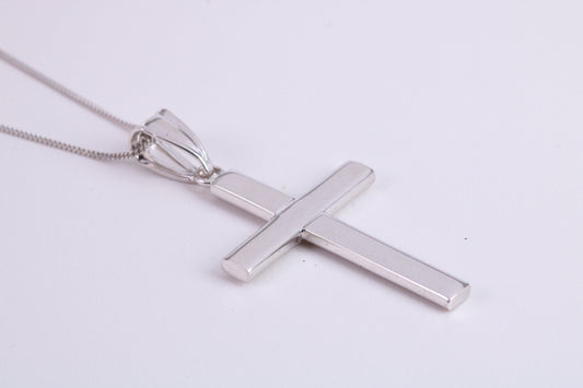 27 mm Long Cross Necklace Together with 18 Inch Long Chain, Made from Solid White Gold with High Polished Finish