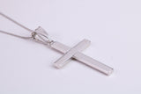 27 mm Long Cross Necklace Together with 18 Inch Long Chain, Made from Solid White Gold with High Polished Finish