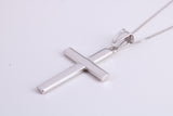 27 mm Long Cross Necklace Together with 18 Inch Long Chain, Made from Solid White Gold with High Polished Finish