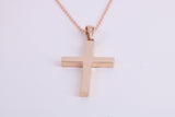 24 mm Long Rose Gold Cross Together with 18 Inch Long Chain, Made from Solid Rose Gold with High Polished Finish