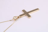 Simple 26 mm Long Cross Together with 18 Inch Long Chain, Made from Solid Yellow Gold with High Polished Finish