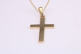 Simple 26 mm Long Cross Together with 18 Inch Long Chain, Made from Solid Yellow Gold with High Polished Finish