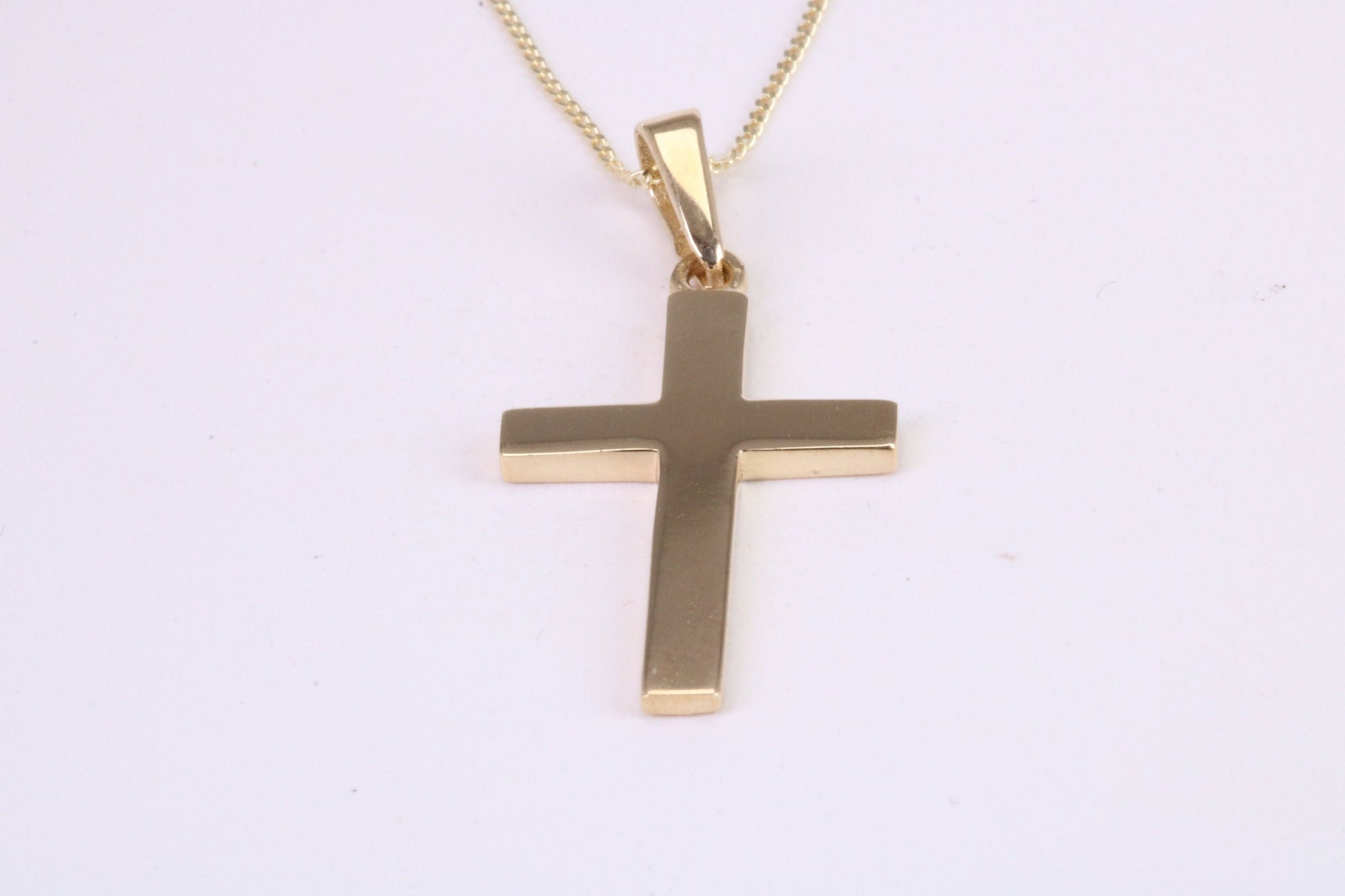 Simple 26 mm Long Cross Together with 18 Inch Long Chain, Made from Solid Yellow Gold with High Polished Finish