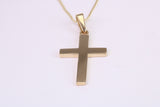 Simple 26 mm Long Cross Together with 18 Inch Long Chain, Made from Solid Yellow Gold with High Polished Finish