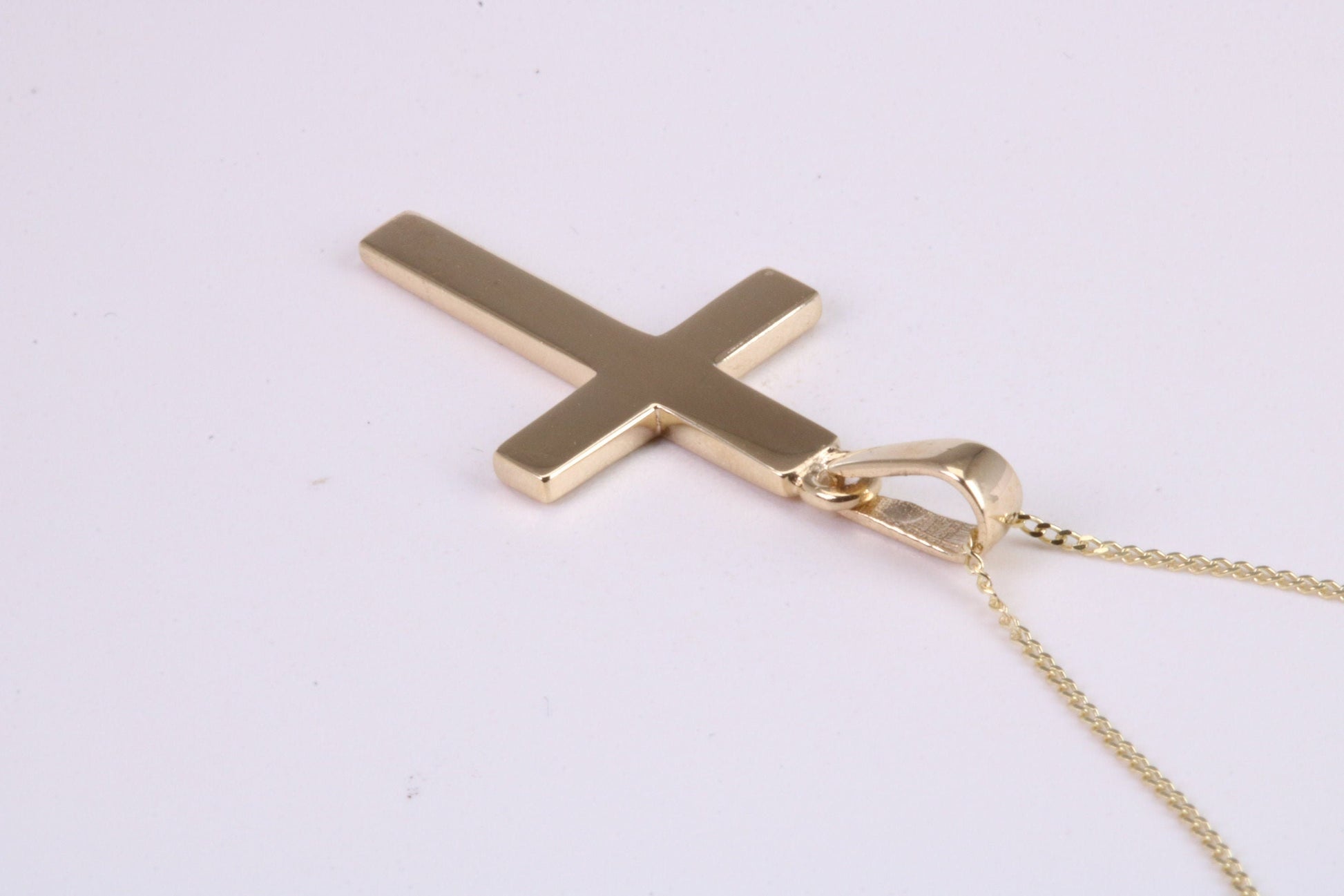 Simple 26 mm Long Cross Together with 18 Inch Long Chain, Made from Solid Yellow Gold with High Polished Finish