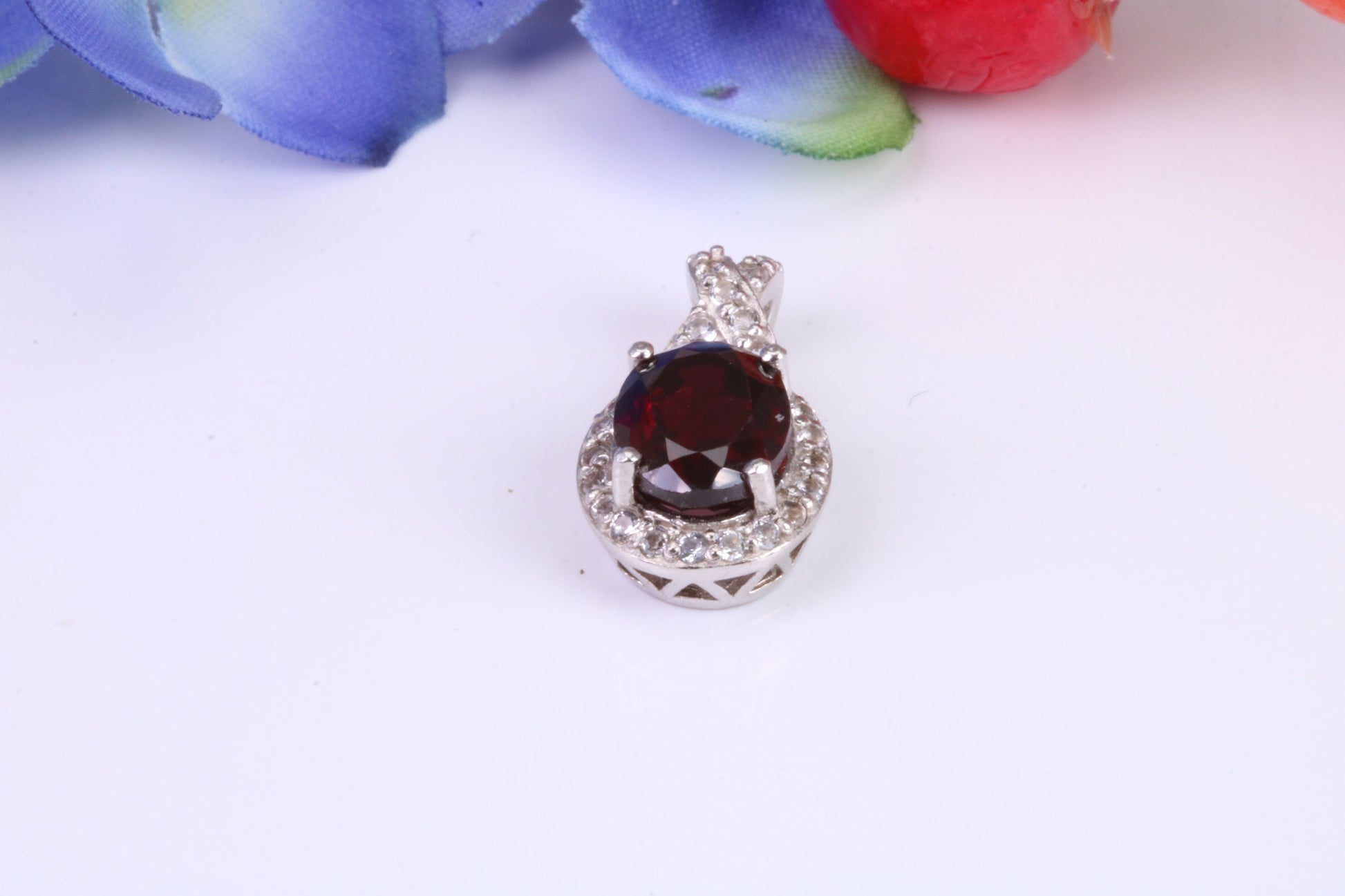 Sterling Silver Garnet and C Z set Necklace